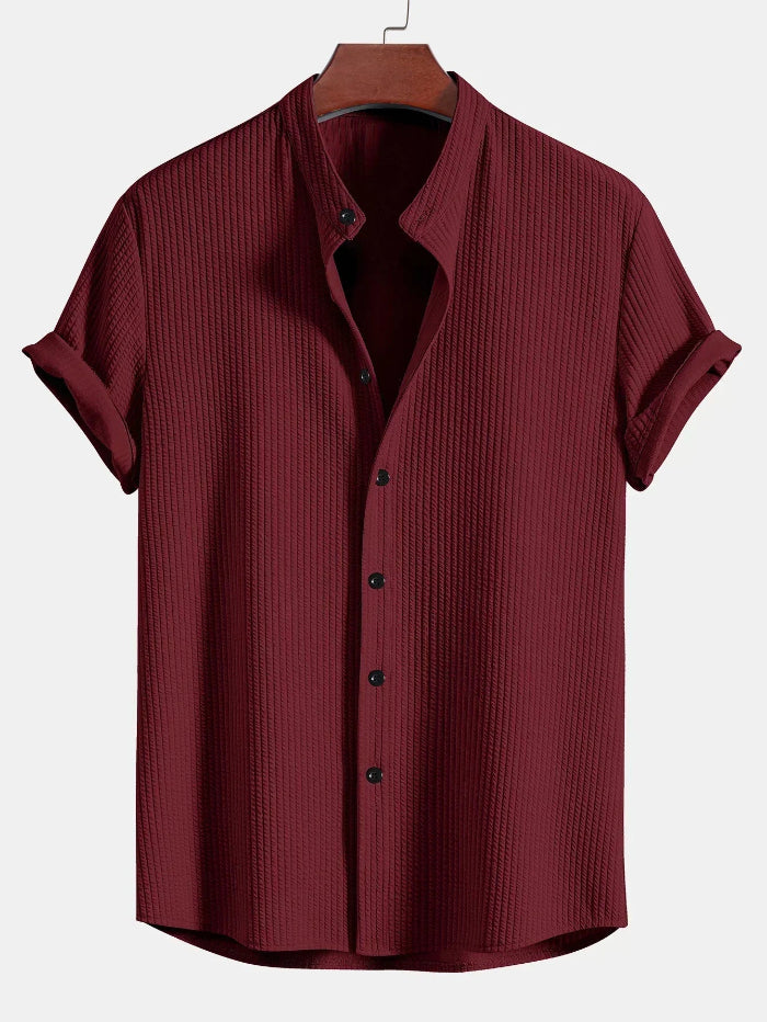 Heren Shirt met Korte Mouwen en Structuur - Knoopsluiting aan de Voorkant