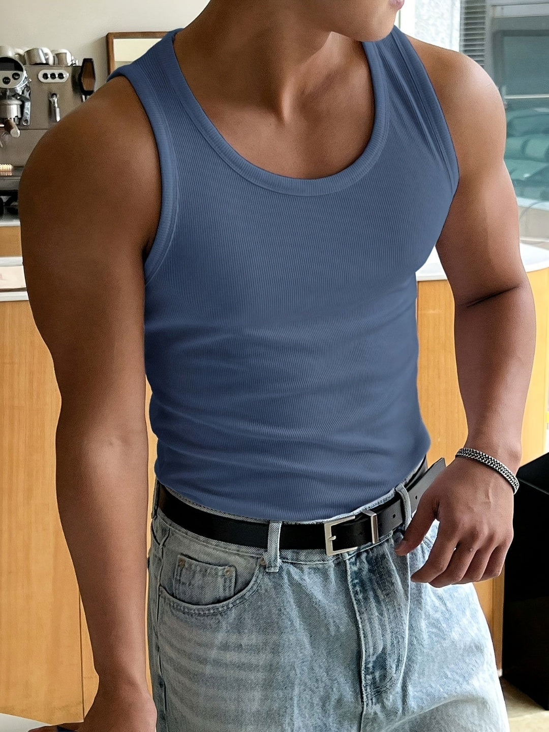 Heren Tanktop Rib Structuur met Aansluitende Pasvormcsc