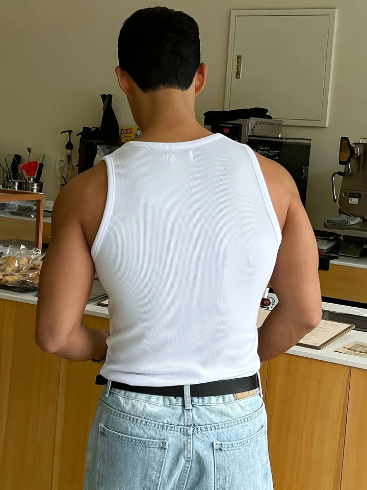 Heren Tanktop Rib Structuur met Aansluitende Pasvormvvd