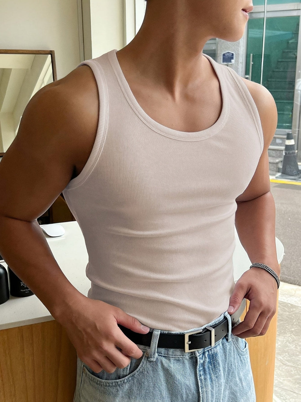 Heren Tanktop Rib Structuur met Aansluitende aPasvormcs