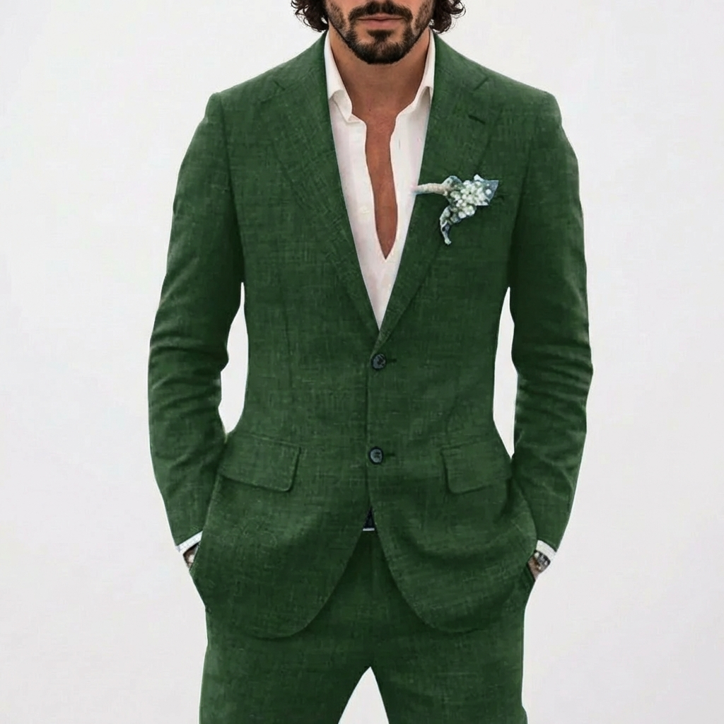Heren Tweedelig Gemêleerd Pak - Blazer met Revers, Twee Knopen en Pantalon