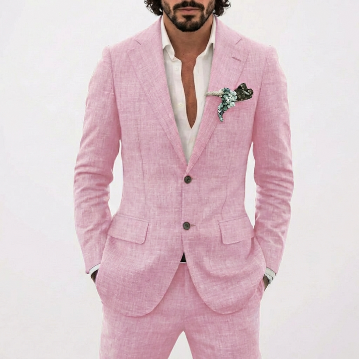 Heren Tweedelig Gemêleerd Pak - Blazer met Revers, Twee Knopen en Pantalon