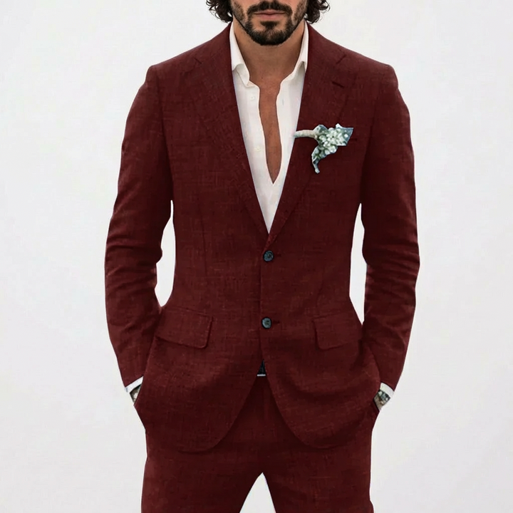 Heren Tweedelig Gemêleerd Pak - Blazer met Revers, Twee Knopen en Pantalon
