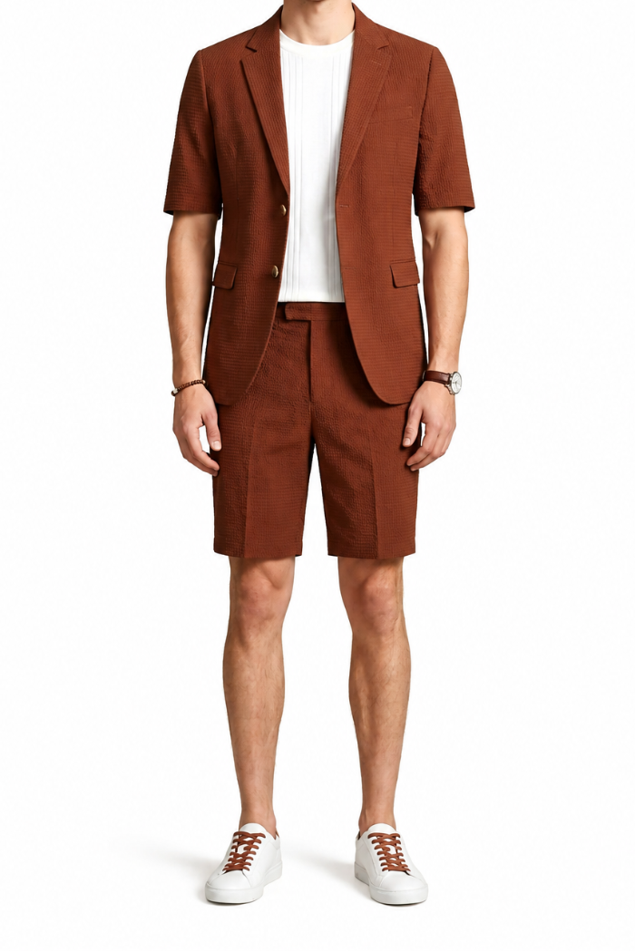 Heren Tweedelige Set - Blazer met Korte Mouwen en Tailored Shorts