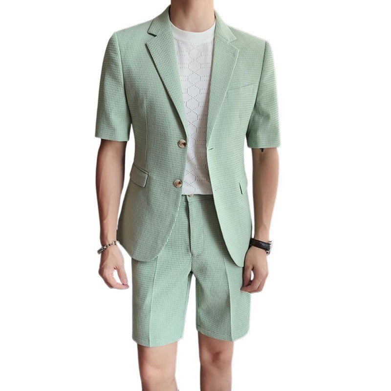 Heren Tweedelige Set - Blazer met Korte Mouwen en Tailored Shorts
