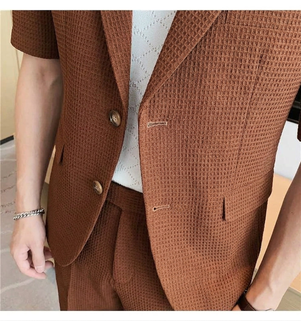 Heren Tweedelige Set - Blazer met Korte Mouwen en Tailored Shorts