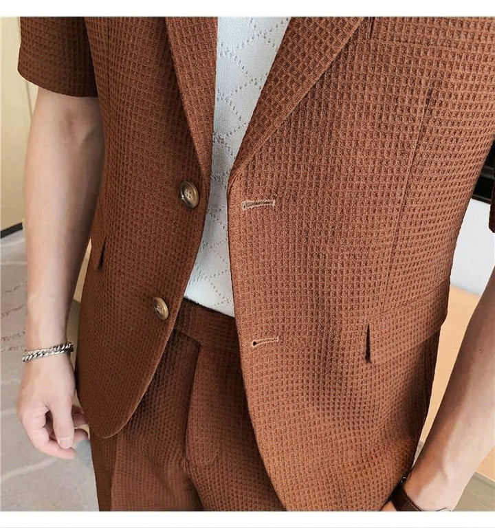 Heren Tweedelige Set - Blazer met Korte Mouwen en Tailored Shorts