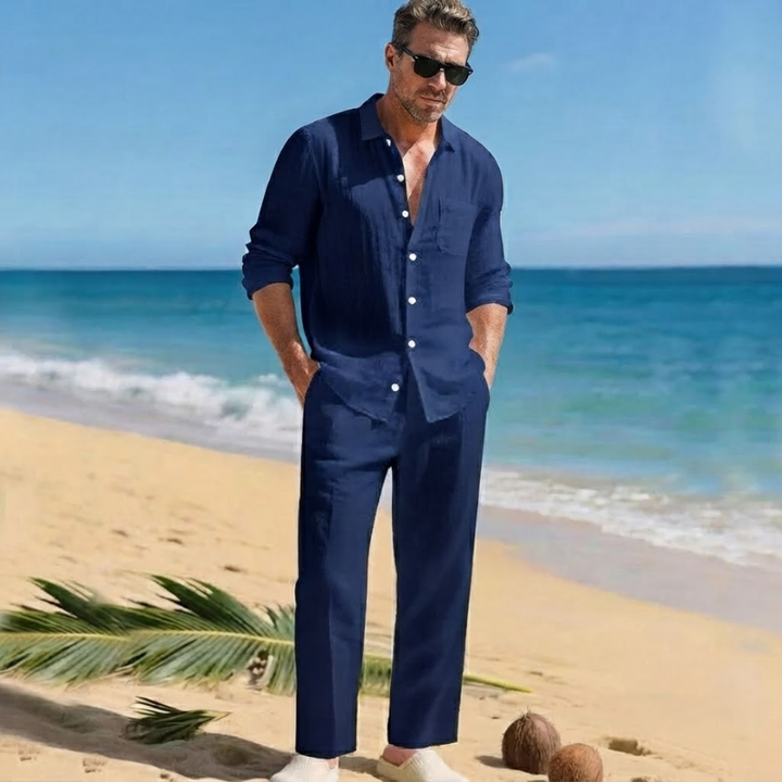 Heren Tweedelige Set - Overhemd met Lange Mouwen en Broek