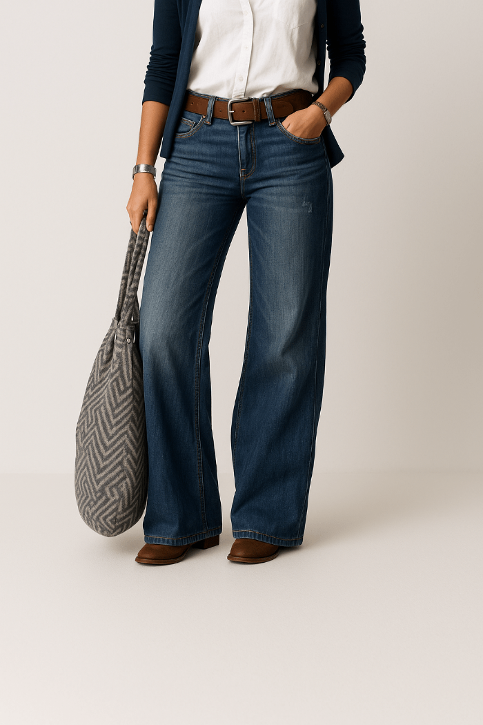 Jeans met wijde pijpen en hoge tailleve