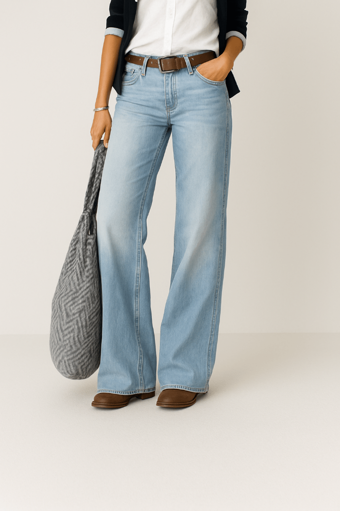 Jeans met wijde pijpen en hoge taillevveeve