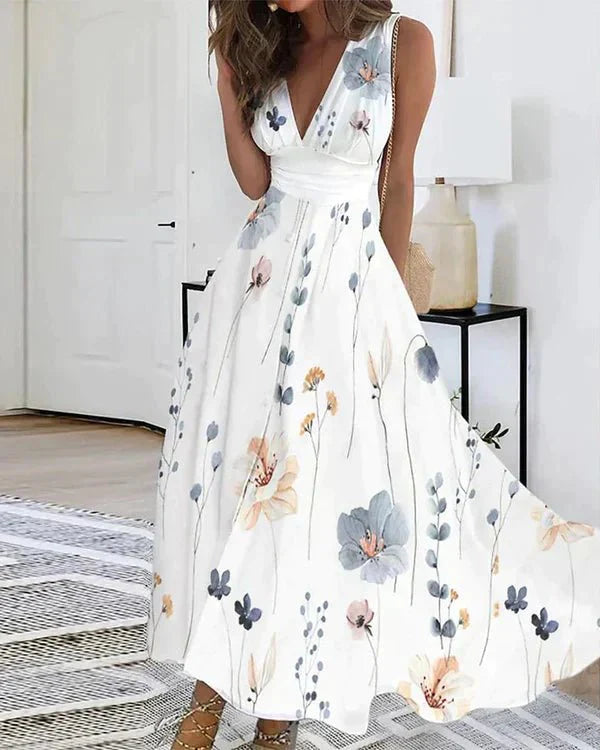 Maxi jurk met print en V-halsbvr
